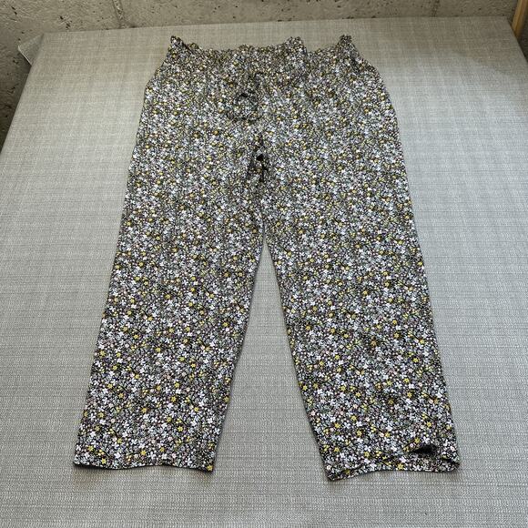 LOFT Pants - LOFT Pants Womens XL Black Floral Cropped Pull On Wide‎ Leg Boho Cottagecore New